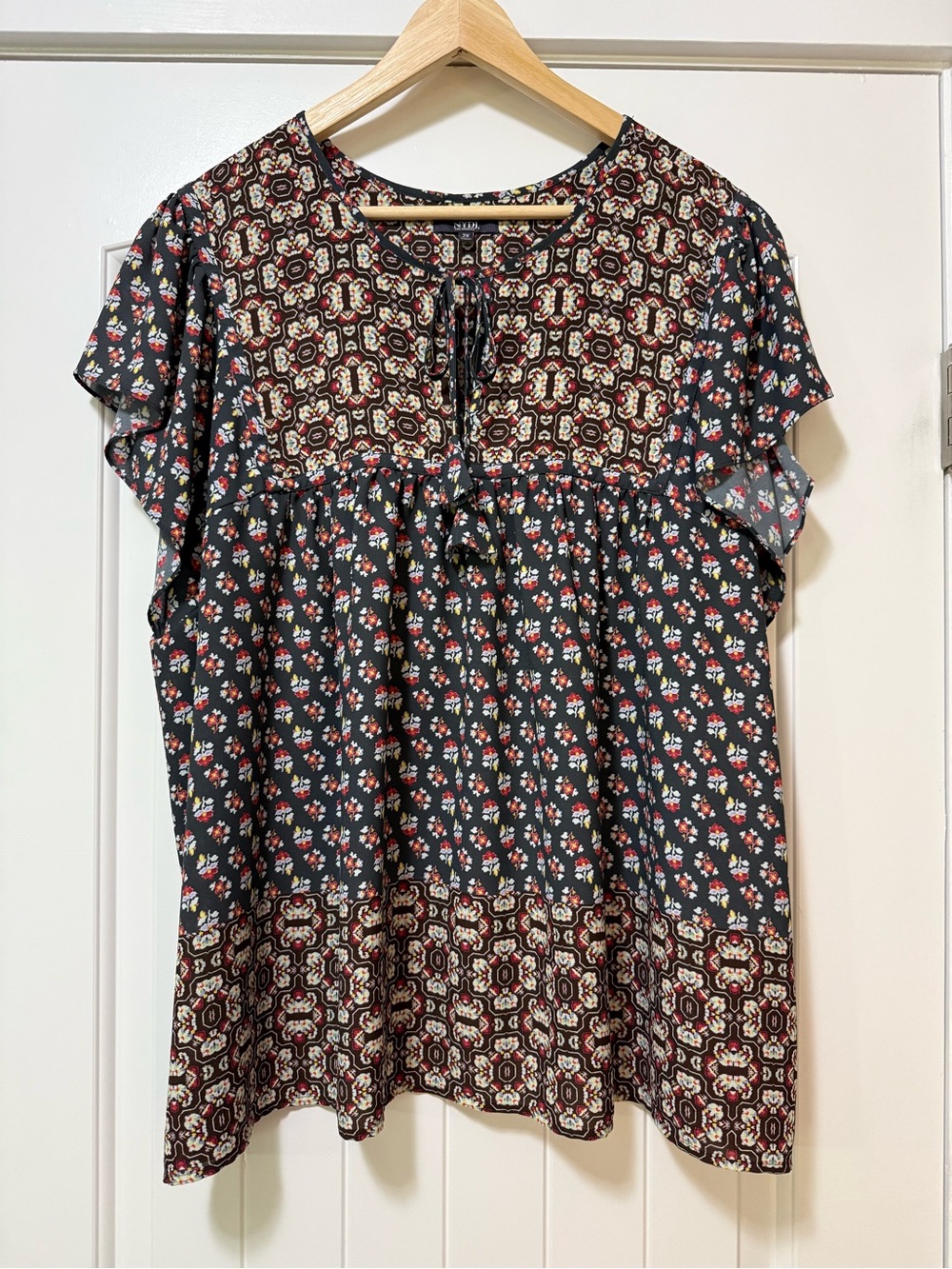 NYDJ Floral Print Peasant Flutter SleeveTop 2X